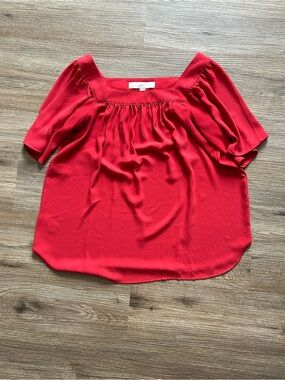 LOFT Orange/Red Square-Neck Flutter Sleeve Top